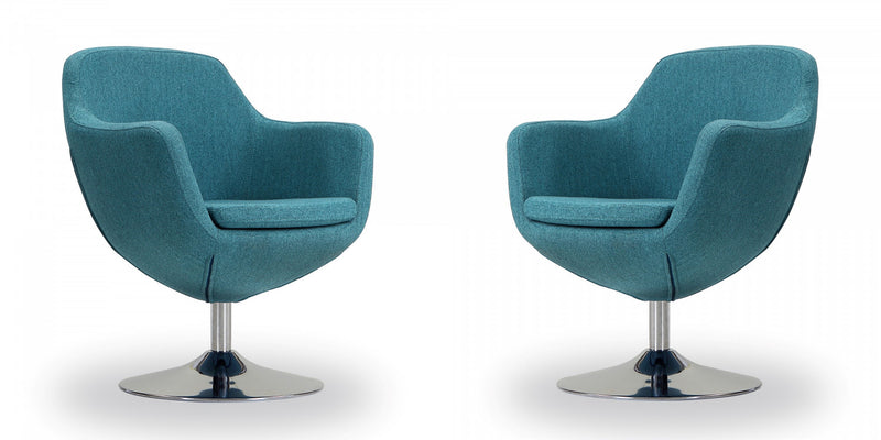 Fauteuil lounge pivotant moderne Caisson en tissu bleu sarcelle - Lot de 2
