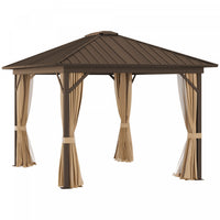 Outsunny 10' X 12' Tonnelle Exterieur A Toit Rigide Gazebo De Terrasse En Toit En Metal Avec Cadre E