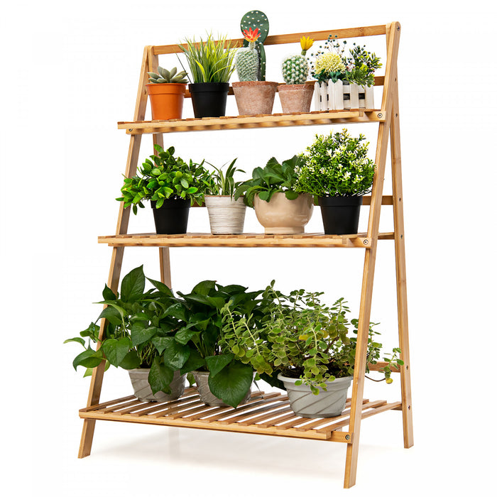 Etagere A Plantes Pliable En Bambou Costway – 3 Niveaux