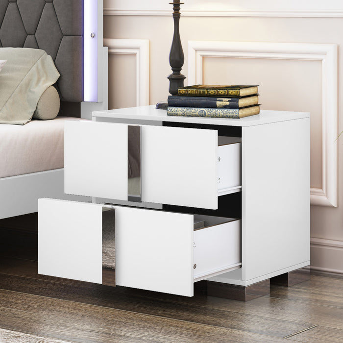 Madeline table de chevet avec 2 tiroirs de rangement et pieds en metal, blanc