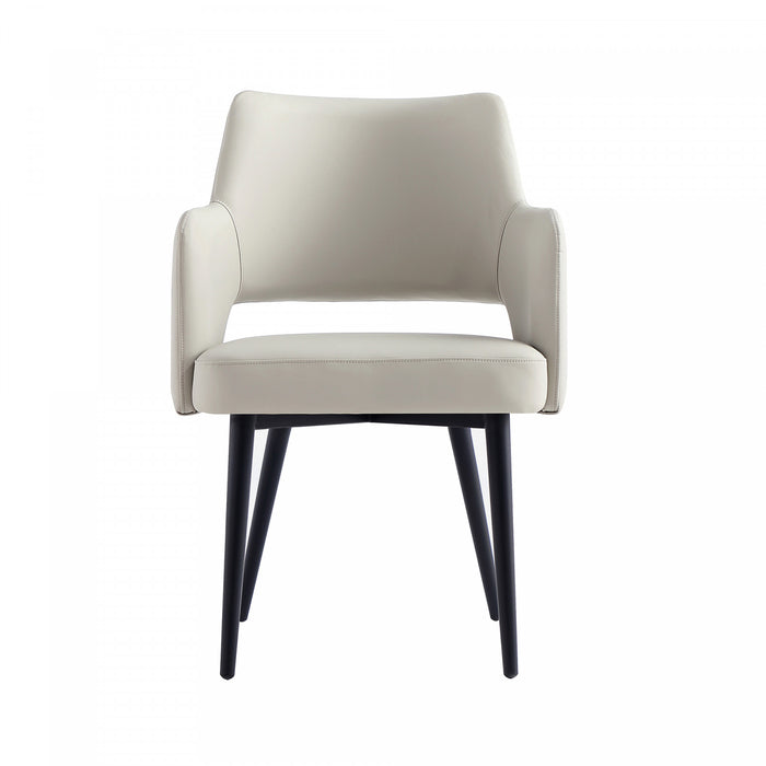 Fauteuil moderne Tremont en metal et cuir vegetalien gris pierre