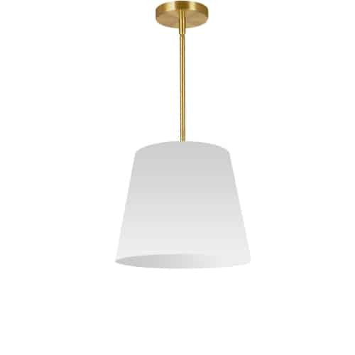 Petit luminaire suspendu de Dainolite avec très grand abat-jour cylindrique effilé blanc et 1 ampoule