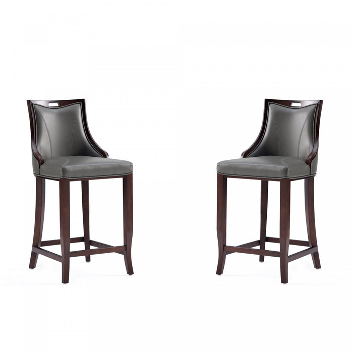 Tabouret de bar en bois traditionnel Emperor avec assise rembourree, graphite – Lot de 2