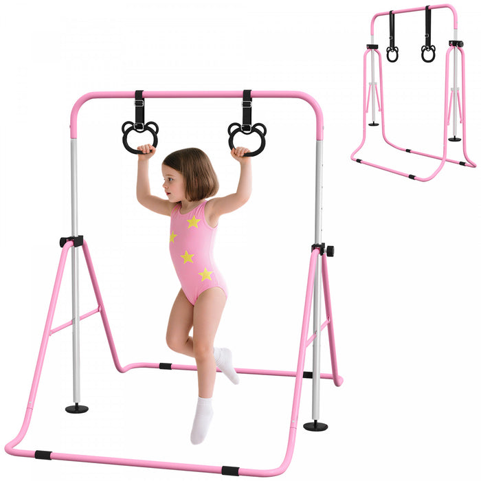Qaba Barre De Gymnastique Pour Enfants, Barre Horizontale Pliable, Rose