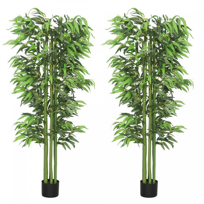 Ensemble de 2 bambous artificiels Outsunny de 1,83 m en pot, decoration interieure, vert
