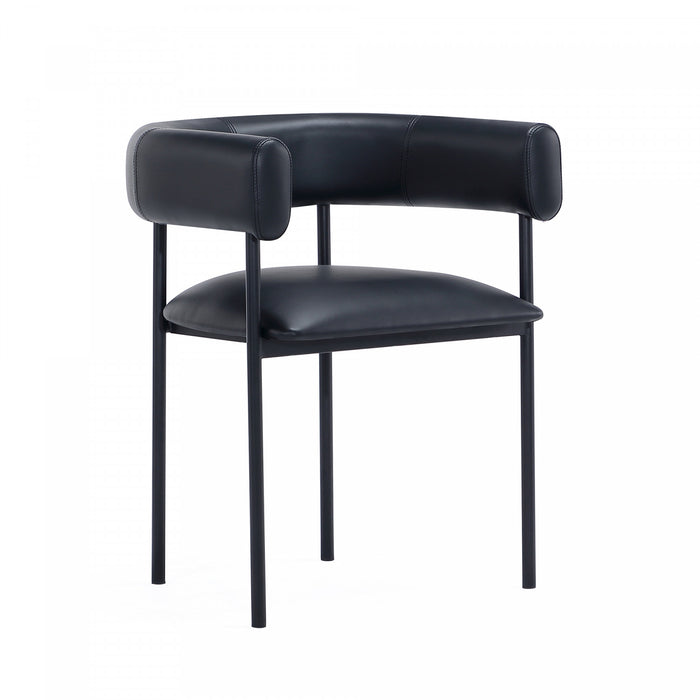 Chaise de salle a manger contemporaine Onda en cuir vegetalien et metal, coloris noir