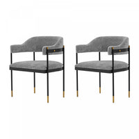 Fauteuil moderne en metal et chenille Lia gris - Lot de 2