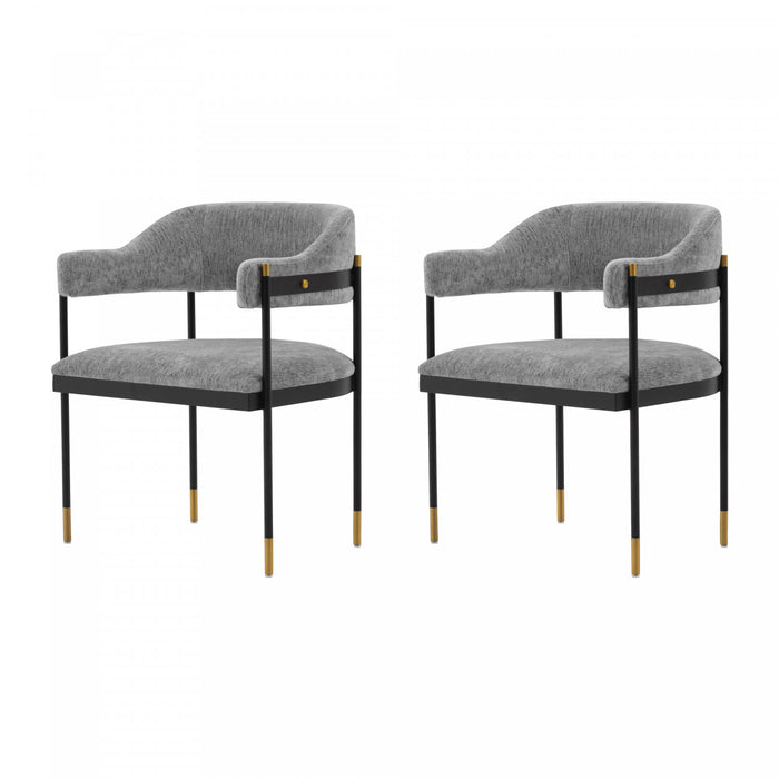 Fauteuil moderne en metal et chenille Lia gris - Lot de 2