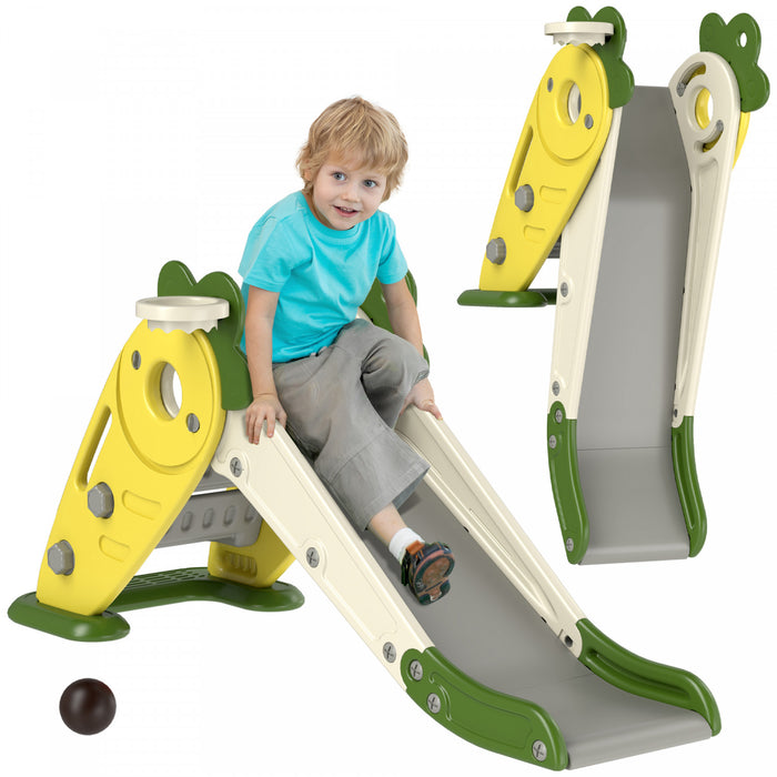 Qaba Toboggan Pour Tout-petits, Toboggan 3 En 1 Pour Enfants Avec Panier De Basket-ball, Grimpeur, Toboggan Interieur Pliable Sur Le Theme Du Radis Pour 1 A 3 Ans, Jaune