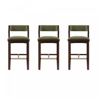 Tabouret de bar moderne en bois Patricia avec revetement en tissu vert tortue - Lot de 3