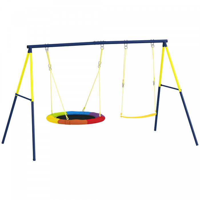 Balancoire pour Enfants Qaba avec Double Balancoires, Cadre Metallique, Capacite 150 kg
