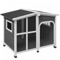 Pawhut Maison De Chien En Bois Pour L'exterieur Fond Amovible Niche Surelevee De Style Cabane Toit E