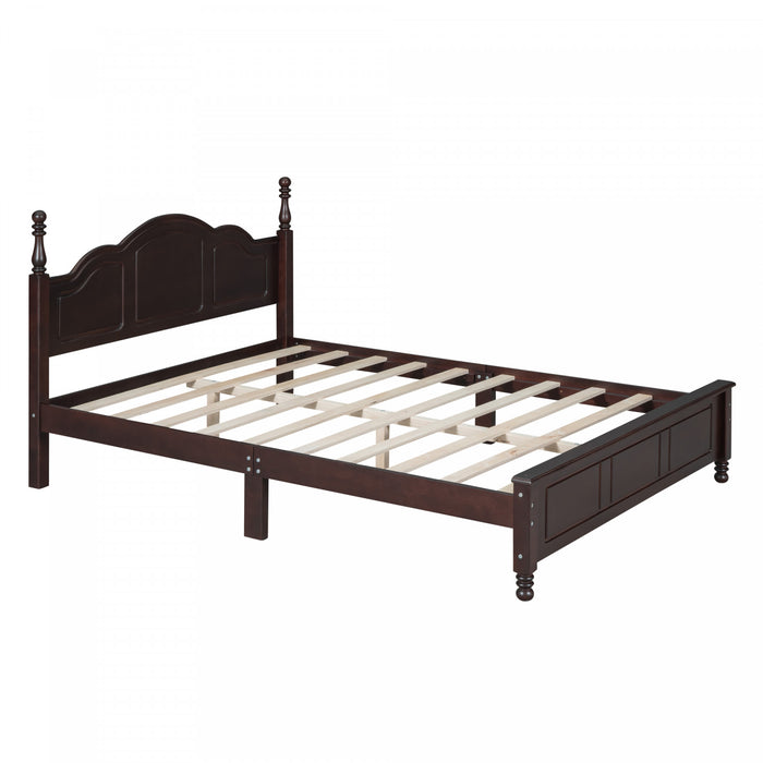 Jessie Lit plateforme style retro avec support a lattes en bois, Taille Queen, Noyer