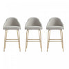 Tabouret de bar moderne en metal Gracie avec revetement en tissu, gris pierre et or - Lot de 3