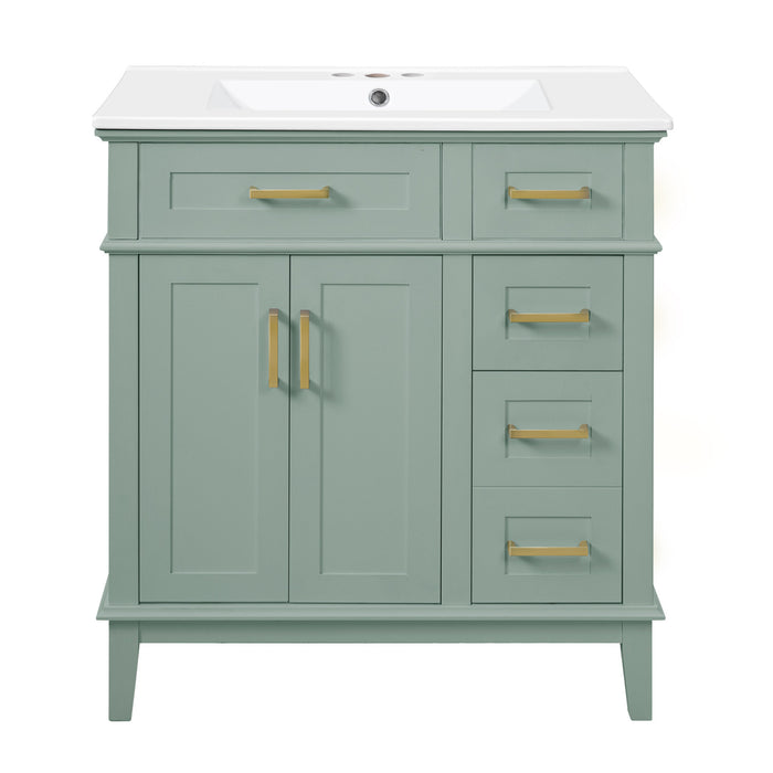 Savannah Meuble de salle de bain 30 pouces avec vasque en ceramique et armoire de rangement spacieux, Vert clair