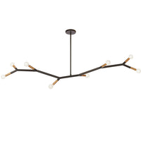 Luminaire suspendu horizontal Morgan de Dainolite avec fini noir mat et laiton vieilli et 8 ampoules