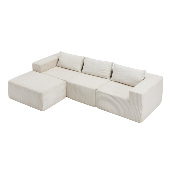 Canapés Modulaires Compressés Paula En Tissu Côtelé, Dossier À Coussins - Beige