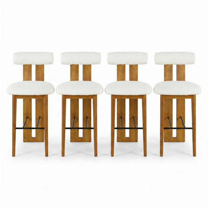 Sophia – Lot de 4 tabourets de bar modernes d’interieur en bois d’hevea avec dossier de soutien, coloris blanc et noyer