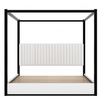 Lit plateforme Sophia a baldaquin avec tete de lit en mousse et velours, taille king, noir