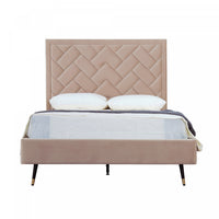  Lit double moderne Crosby en velours capitonne couleur nude