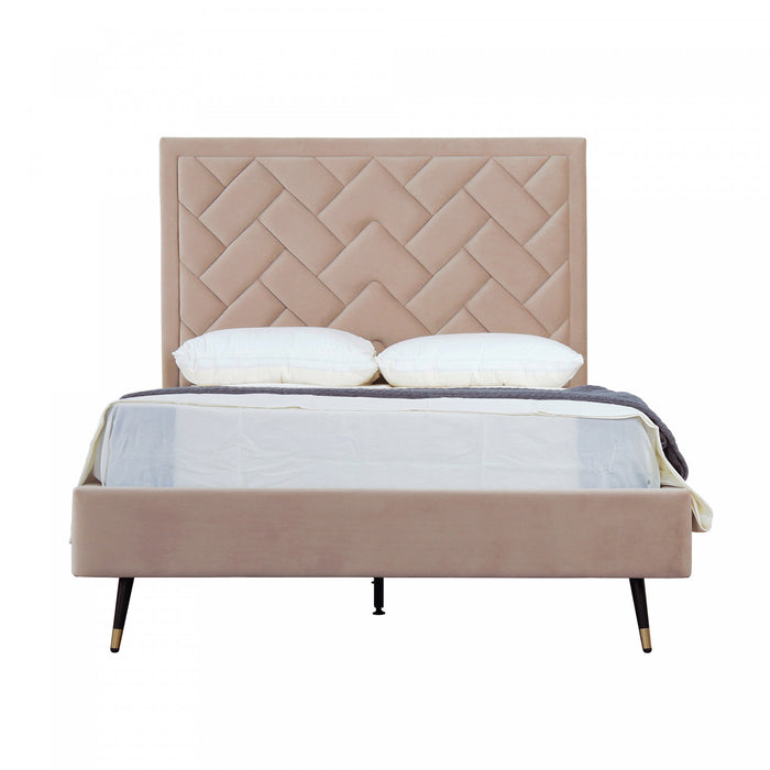 Lit double moderne Crosby en velours capitonne couleur nude