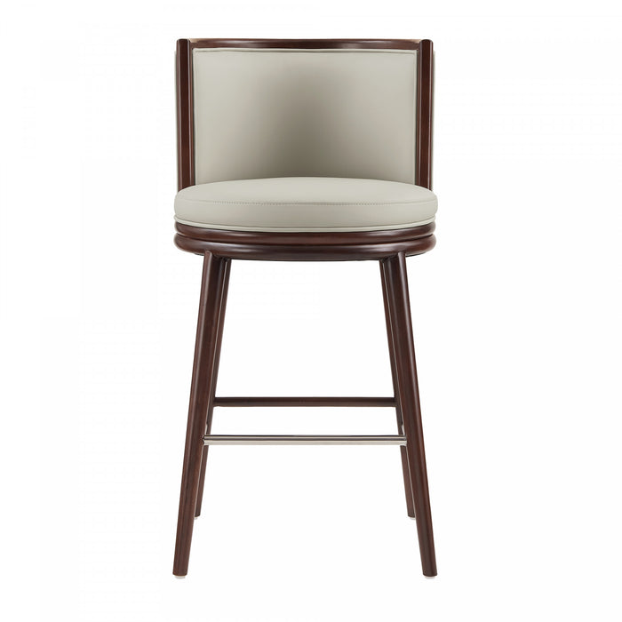 Tabouret de bar moderne en bois avec revetement en tissu couleur pierre Evalyn