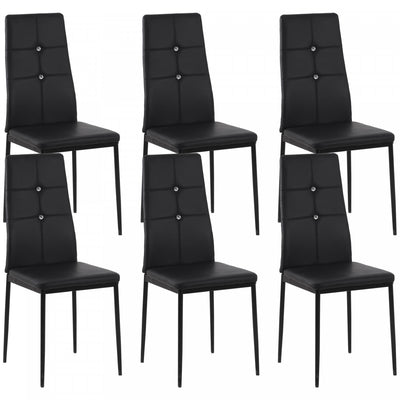 HOMCOM Dining Chairs Set of 6, Faux Leather Side Chairs with High Black