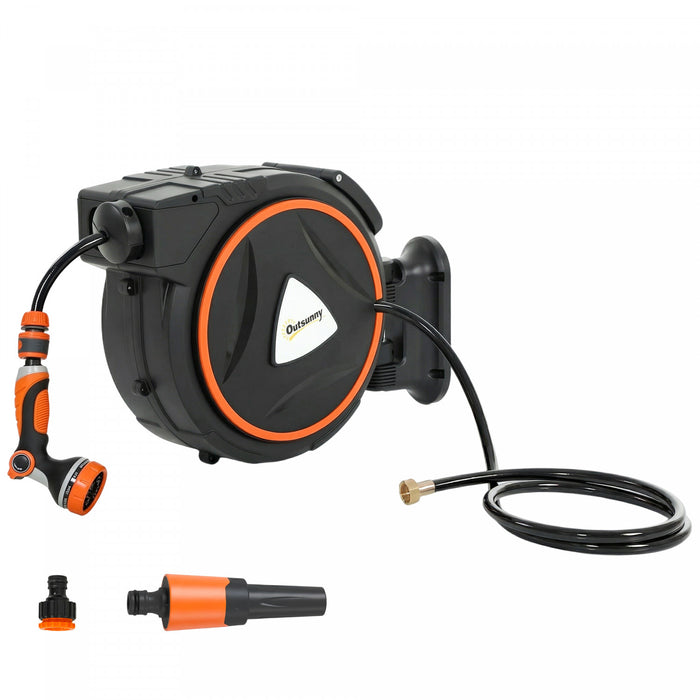 Devidoir de tuyau d'arrosage retractable Outsunny 1/2\" x 18 m avec buses a 12 fonctions