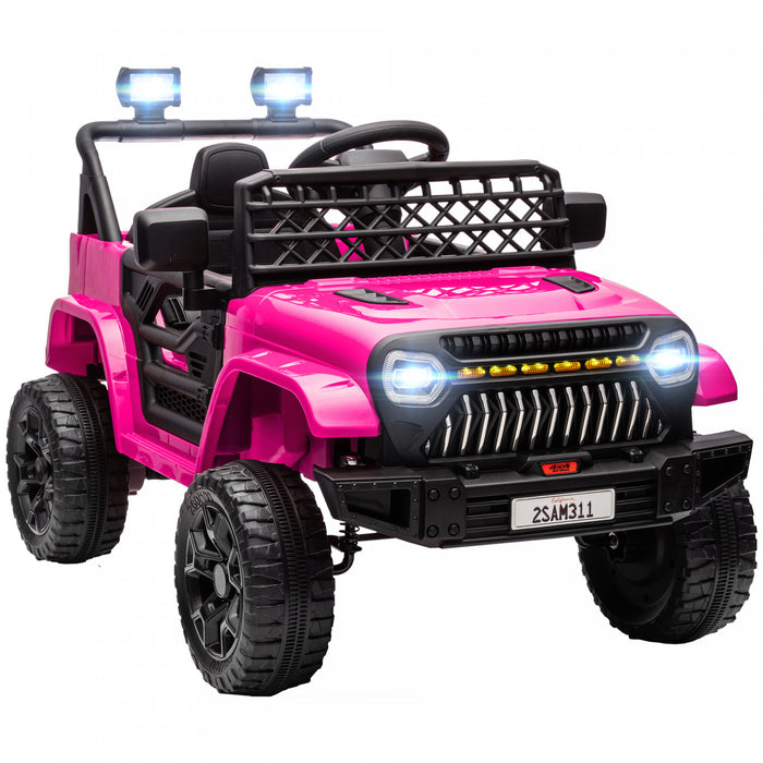 Qaba Voiture Electrique 12 V Alimente Par Batterie Pour Enfants Avec Telecommande, Suspension A Ressort, 3 Vitesses, Klaxon Musical Usb, Phares Led, Rose