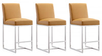  Tabouret de comptoir moderne en metal et tissu Element, coloris camel - Lot de 3
