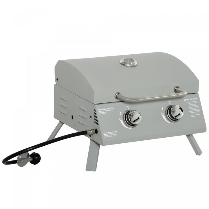 Outsunny Barbecue au gaz propane a 2 bruleurs, barbecue portable, Argente