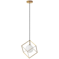 Luminaire suspendu Thomson de Dainolite en verre blanc opale, avec fini doré et 1 ampoule