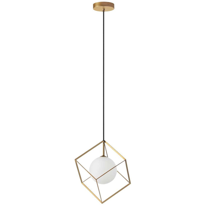 Luminaire suspendu Thomson de Dainolite en verre blanc opale, avec fini doré et 1 ampoule