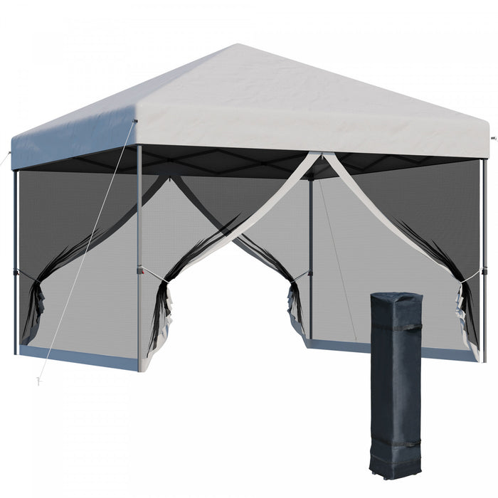 Outsunny 10' X 10' Tente De Fete Exterieure Avec Parois Laterales En Maille, Hauteur Reglable Sur 3 Niveaux, Sac A Roulettes, Argent