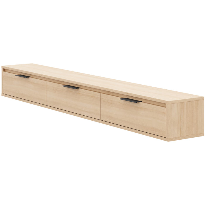 Meuble pour téléviseur mural mince Nordika de 72 po avec 3 armoires de rangement - chêne blond naturel