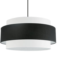 Grand lustre Priya de Dainolite avec abat-jour noir et blanc, fini noir mat et 4 ampoules