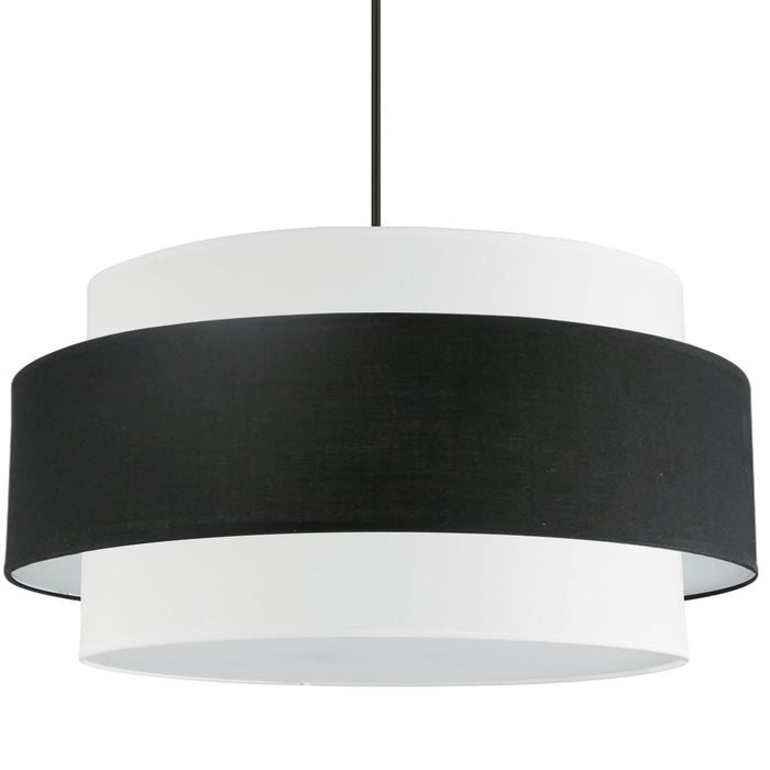 Grand lustre Priya de Dainolite avec abat-jour noir et blanc, fini noir mat et 4 ampoules