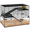 Pawhut Cage A Hamster, Cage A Gerbilles Avec Bassin En Verre, Rampes, Plates-formes, Cabane, Roue D'exercice, Pour Hamsters Syriens Et Nains, Noir