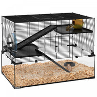 Pawhut Cage A Hamster, Cage A Gerbilles Avec Bassin En Verre, Rampes, Plates-formes, Cabane, Roue D'