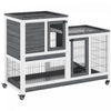 Pawhut Clapier D'interieur En Bois Pour Lapin Avec Cage Surelevee Avec Enclos Ferme Avec Roues, Ideal Pour Lapins Et Cochons D'inde, Gris Et Blanc