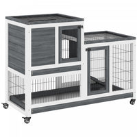Pawhut Clapier D'interieur En Bois Pour Lapin Avec Cage Surelevee Avec Enclos Ferme Avec Roues, Idea
