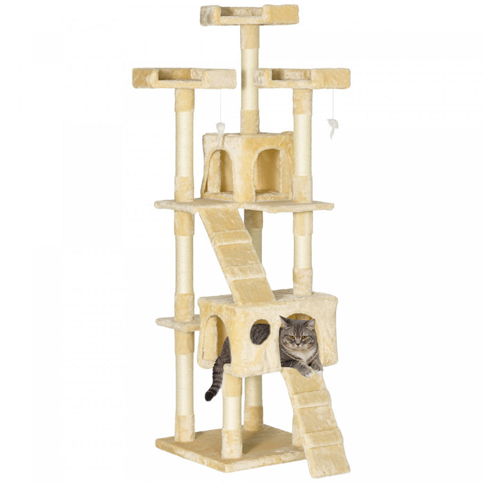 Pawhut 67 Pouces Multi-niveaux Arbre A Gratter Pour Chat Kitty Activity Center Post Tower Condo Meubles Pour Animaux De Compagnie Avec Jouet Beige