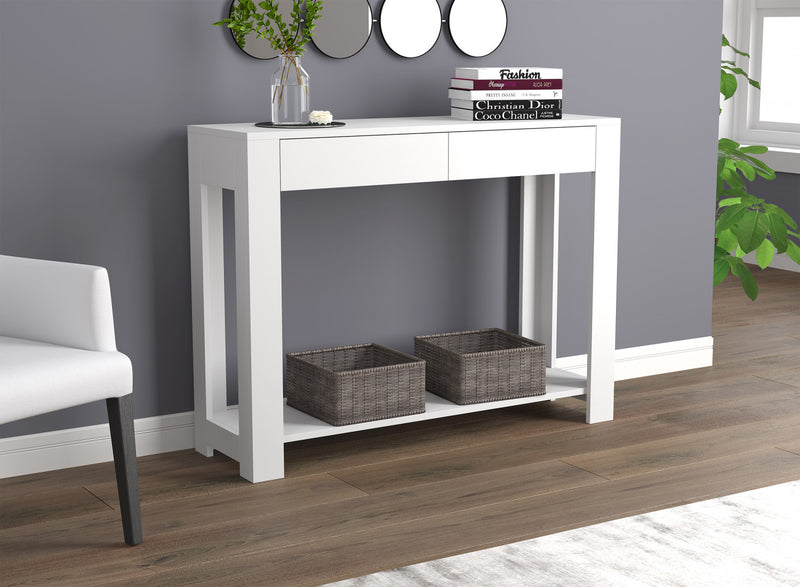 Console de 40 po avec 2 tiroirs et tablette - blanche 