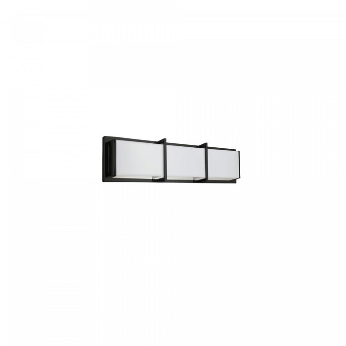 Lumière de coiffeuse Winston de Dainolite en acrylique blanc qui diffuse la lumière, avec fini noir mat et ampoule de 15 W
