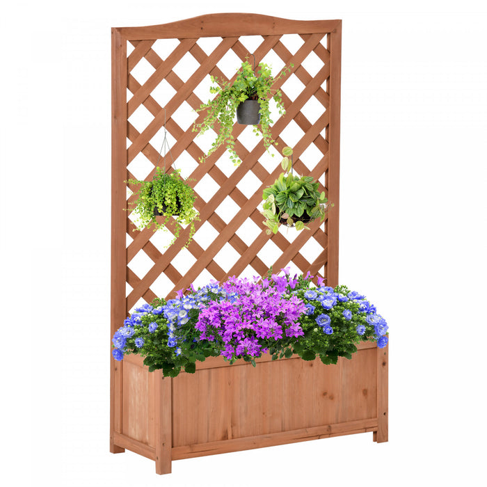Outsunny - Jardiniere Surelevee En Bois De 28\" X 11\" X 46\" Avec Treillis Pour La Vigne Grimpante, Pour Faire Pousser Des Legumes, Des Herbes Et Des Fleurs Dans La Cour, Le Patio, Brun