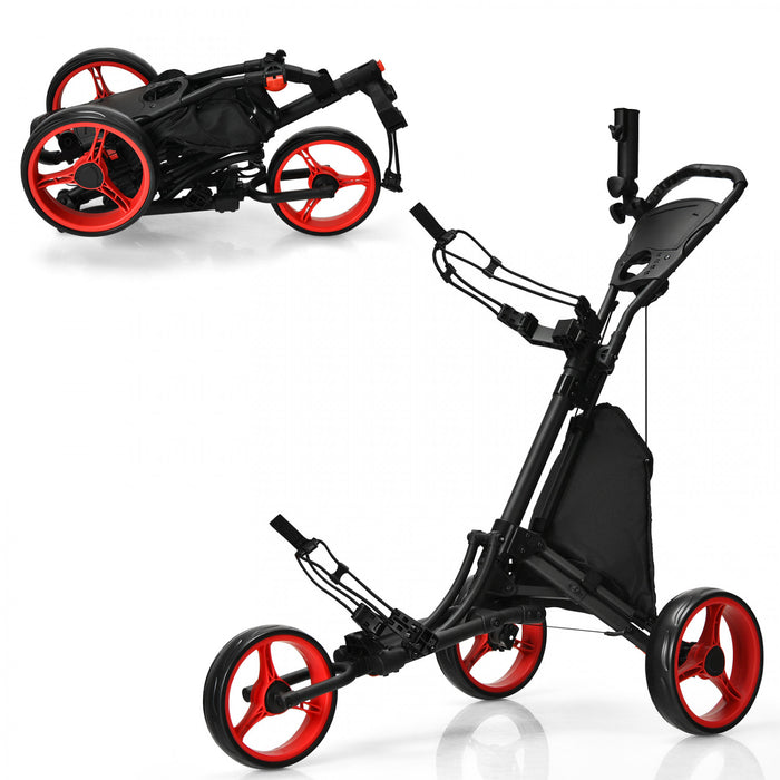 Chariot De Golf Pliable A 3 Roues, 4 Positions De Hauteur Reglables, Chariot De Golf Leger, Chariot De Golf En Aluminium Avec Porte-ombrelle Reglable, Sac Etanche, Glaciere Integree, Frein A Pied, Ouverture Et Fermeture Rapides.