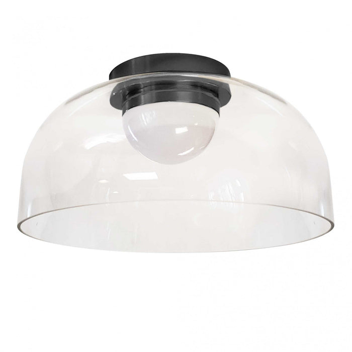 Plafonnier affleuré Nadine de Dainolite de 11,75 po de diamètre en verre transparent, avec fini noir mat et ampoule à DEL de 10 W