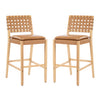 Philip – Lot de 2 tabourets de bar modernes en bois d’hevea avec dossier en tressage, finition naturelle