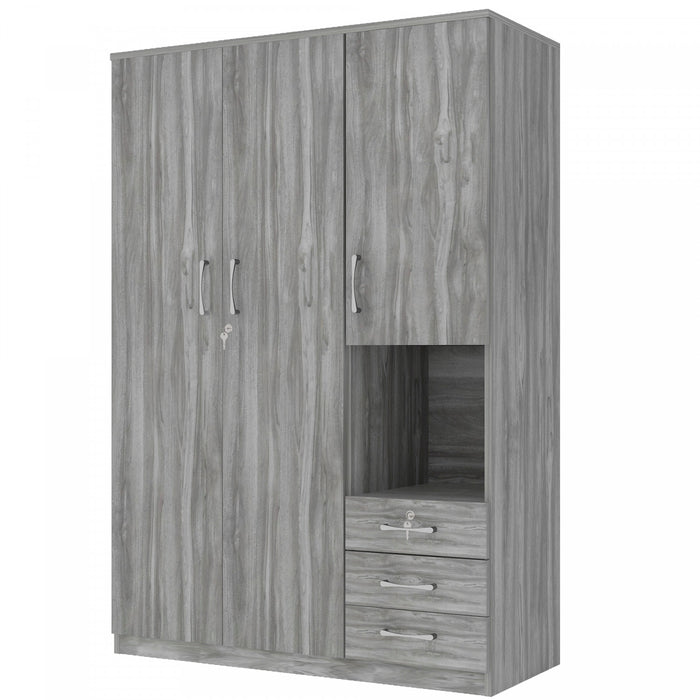 Armoire De Rangement Lydia En Bois De 47,2\" Avec 2 Portes, Etageres Et 3 Tiroirs, Grise