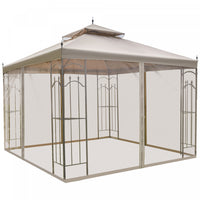 Outsunny 10' X 10' Pavillon De Jardin Avec Rideaux En Maille Amovibles, Etageres De Presentation, Et
